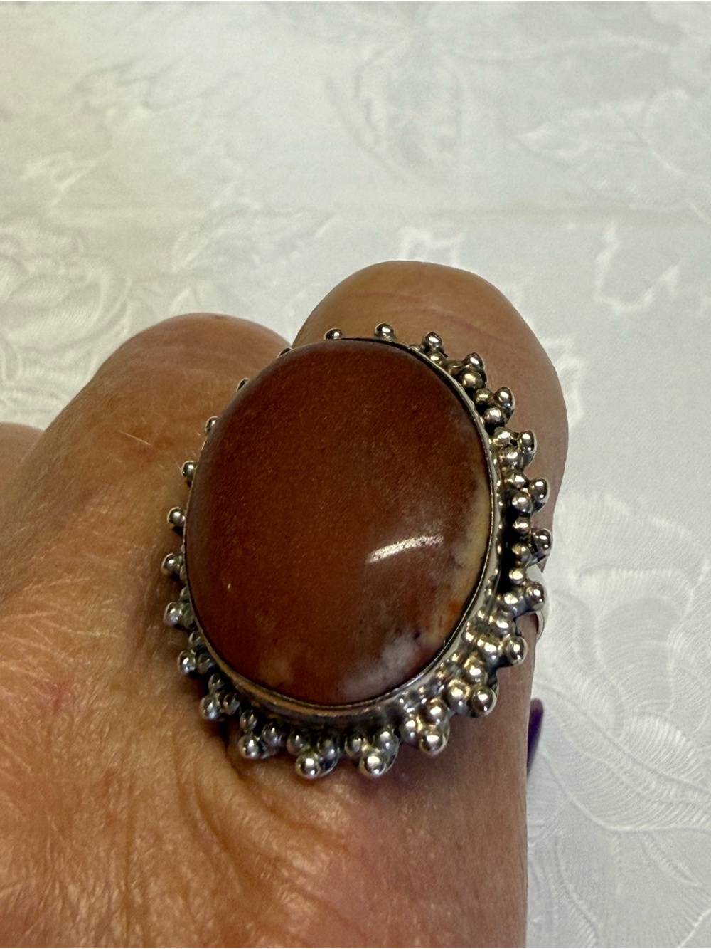 Size 7  Silver Brown Jasper Statement Ring